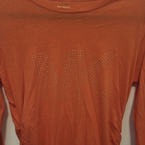 Micheal Kors Gold Studded Logo Long Sleeve Tee Size Medium Sangria (orange) - Picture 3 of 11